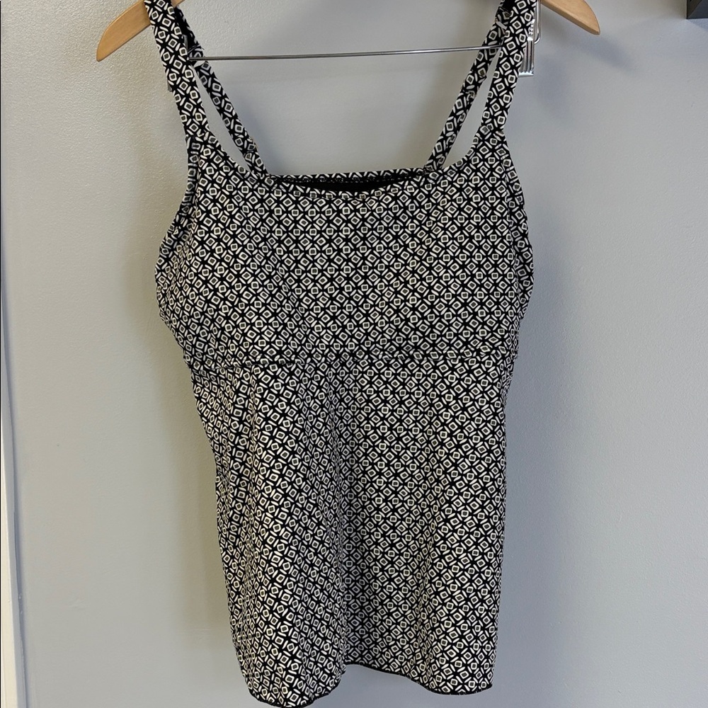 Lands' End Black and White Geometric Camisole Tank Swim Top Sz L